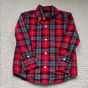 Janie and Jack Red and Navy Plaid Button Down Shirt